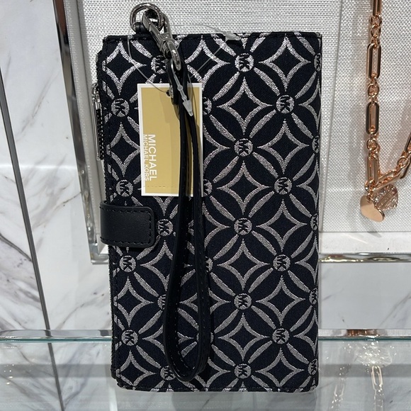 Michael Kors Jet Set Travel Large Double-Zip Wristlet-Wallet-PhoneHolder Black - Picture 4 of 16